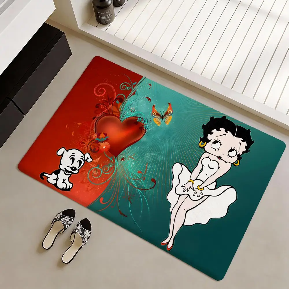 Cute B-Betty Boop Floor Mat Soft Flannel Non-Slip Door Mat - Thickened Rug for Living Room Home Decor