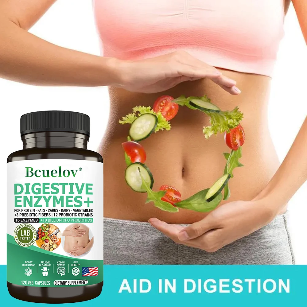 

Digestive Enzyme Supplement - 3 Prebiotics, 12 Probiotics, 10 Billion CFU - Digestion, Nutrient Absorption, Colon Detoxification