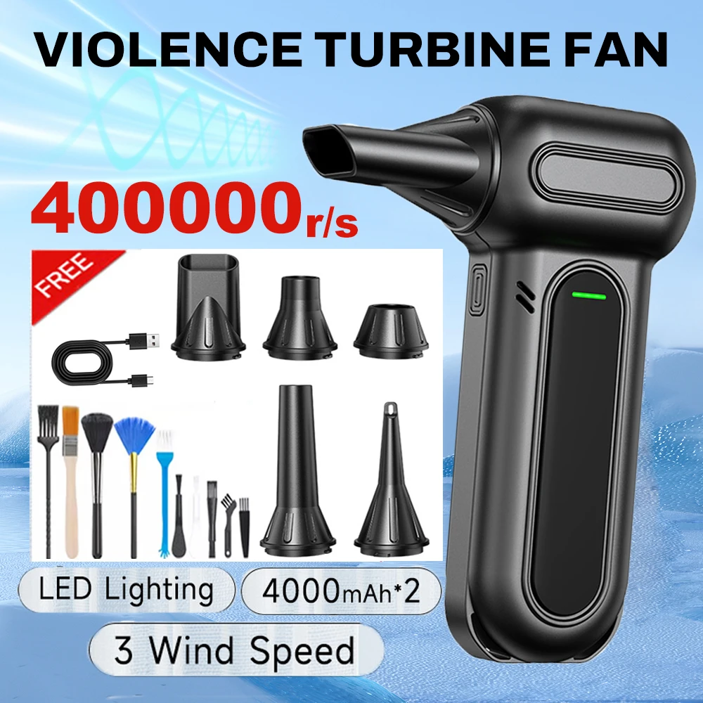 

Electric Air Duster Air Blower With 5 Nozzles,400000RPM Super Power Rechargeable 3-Gear Brushless Motor for Car/PC/Home/Outdoor