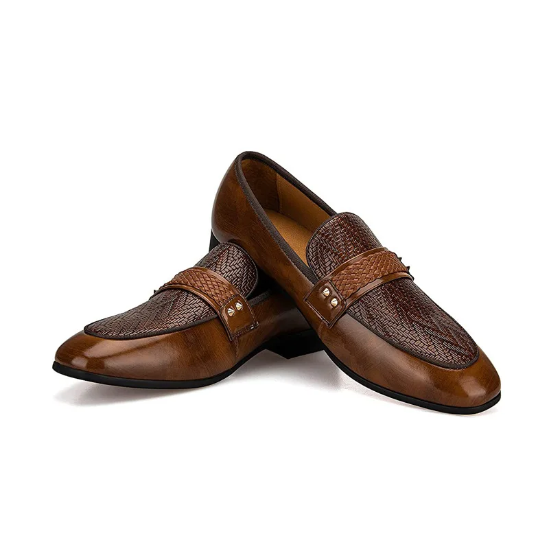 Genuine Leather Men's Loafers Pointed Snake Pattern Slip-on Monk Shoes Wedding Party Casual Formal Men's Dress Shoes