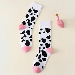 1 Pair Printed Women Mid Tube Socks Cute Cow Design Suitable For Casual Wear Comfortable Soft Moisture Wicking Breathable Socks