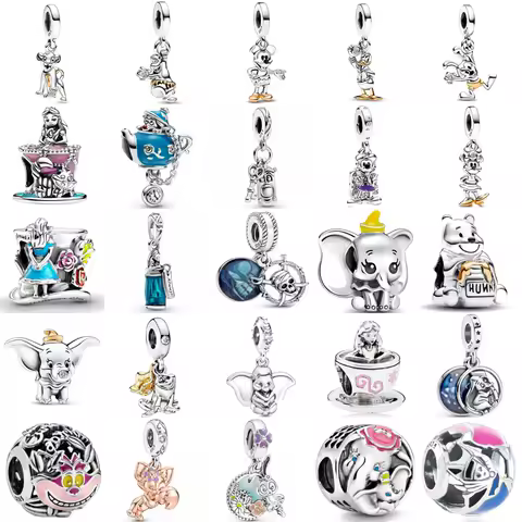 New Miniso Disney 925 sterling silver Dumbo Needle Mickey Mouse Cup Pendant Charm Bead Jewelry Original Bracelet DIY Fine