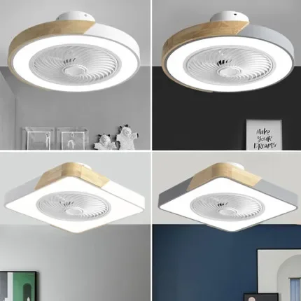2025 Modern Hot Sale Living Room Bedroom Ceiling Fan Lamp Bladeless Remote Control Low Floor Round Square Simple Wood Led Fan Li