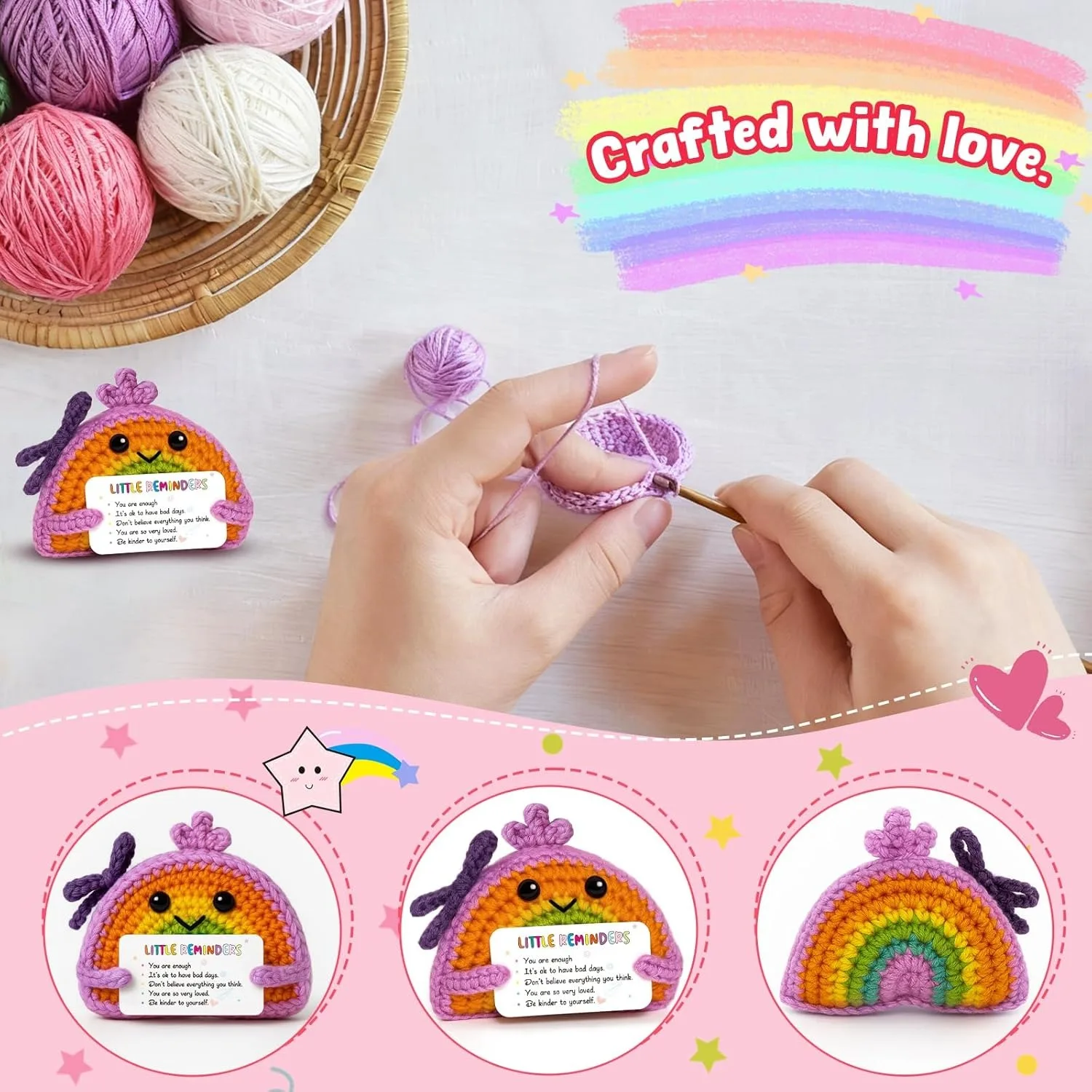 1 Piece Rainbow Crochet Plush Toy Gift, Positive Encouragement and Emotional Motivation, with a "You Are Already Good Enough" Card, for Women, Friends, and Teenagers, as a Birthday or Easter Egg Basket Filler view 2