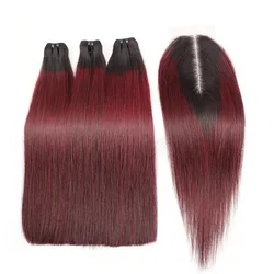 Sophia-Bundles de cheveux humains bruts vietnamiens droits, 3 faisceaux avec fermeture, 12a, Super Double proximité, Wn Bundles, 2x6 Lace, Kim K Brown, OT1B99j, Bourgogne