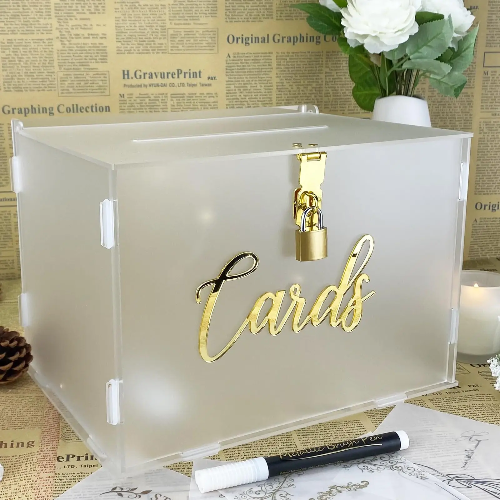 

Frosted Acrylic Card Box with Slot & Lock DIY Wedding Card Boxes for Wedding Reception Elegant Money Envelop Card Box for Party