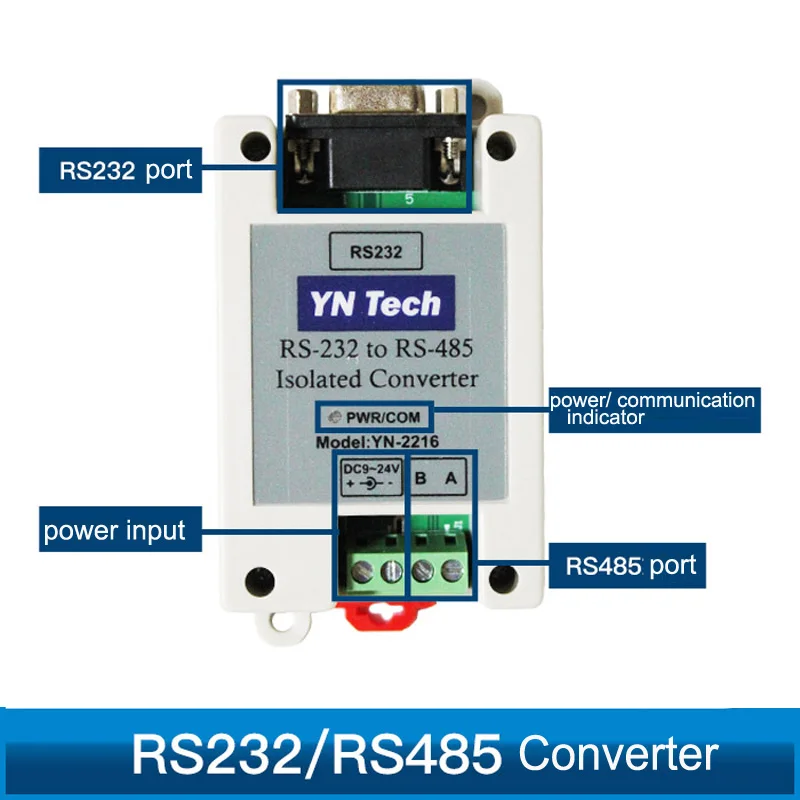 分離されたアクティブrs232からrs485双方向工業用コンバーター、ライトニング保護、9-24v