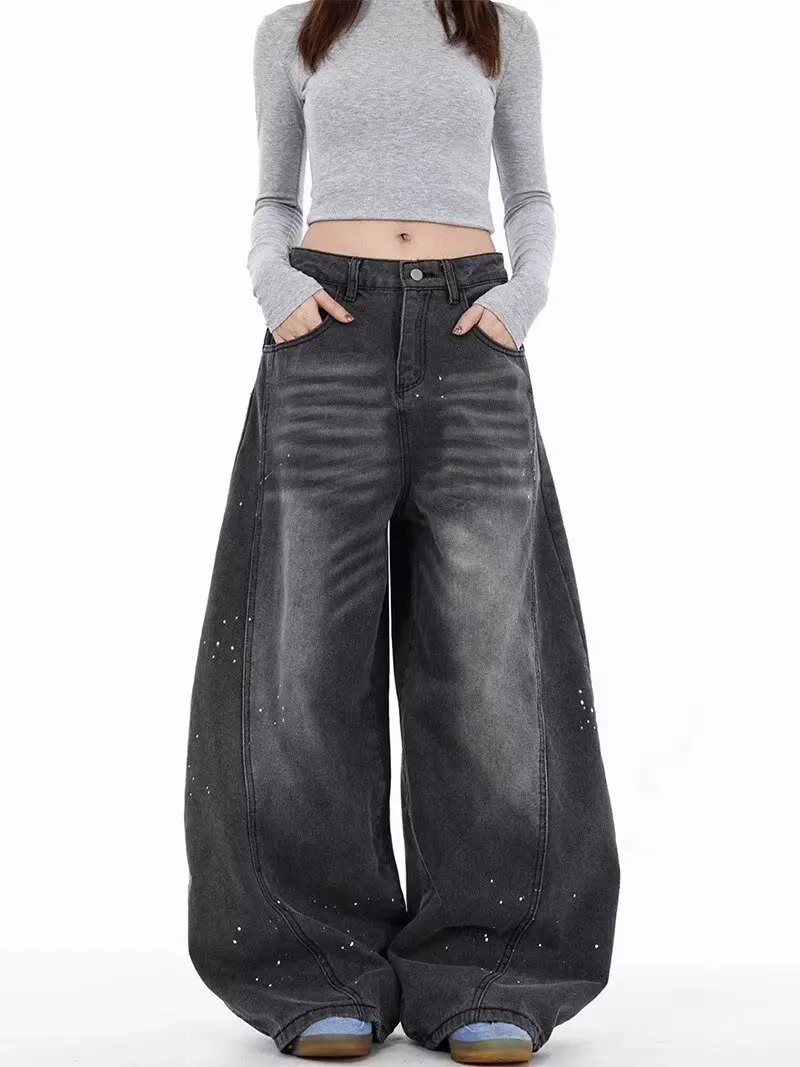 

Women's Pants Street Fashion Trend Black Grey Jeans Women Harajuku Y2K Hip Hop Joker Straight Wide-leg Pants Couple Casual Jeans