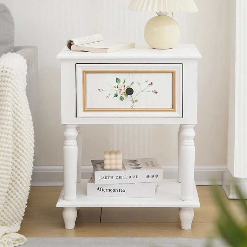 Vintage Solid Wood Nightstand Modern Bedside Table for Home Bedroom Furniture Compact Storage Cabinet