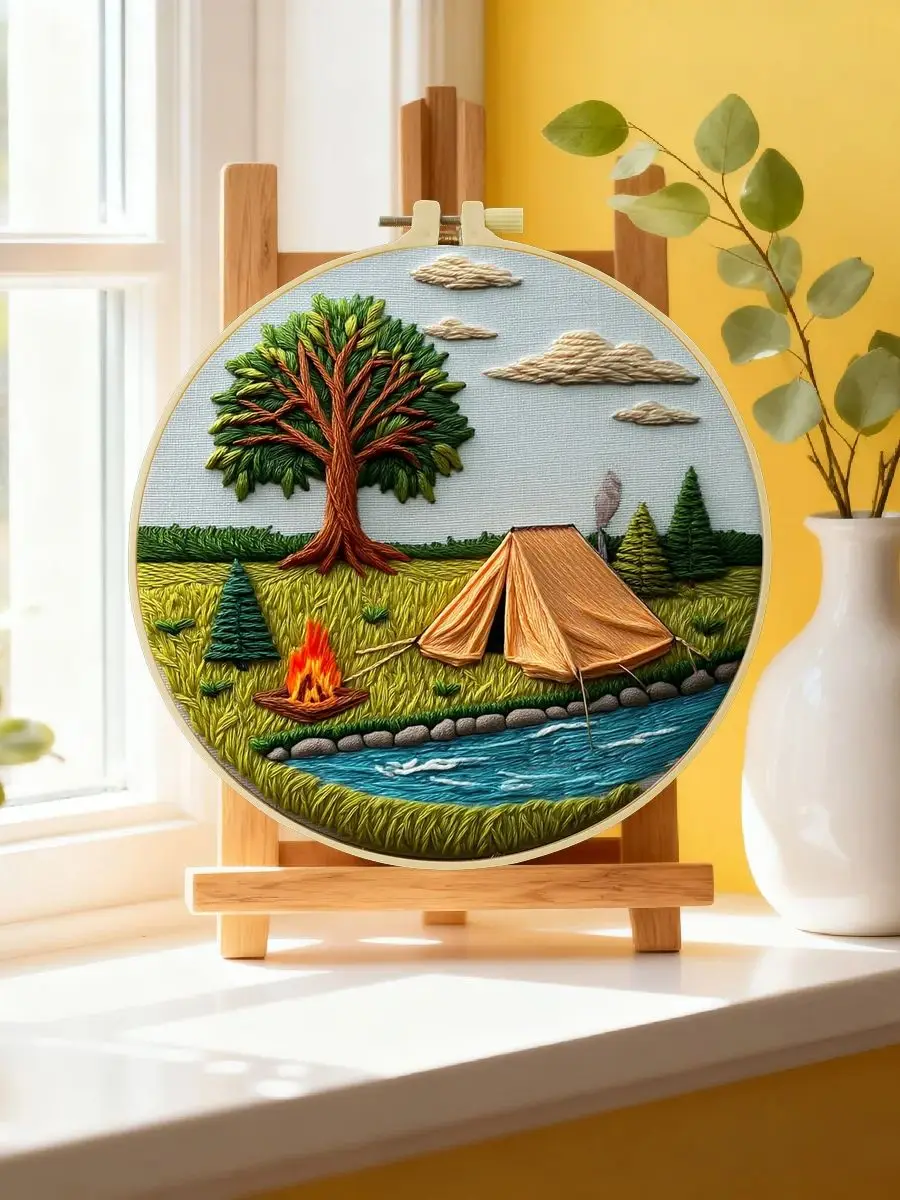 1 Stück 20X20CM/15X15CM 7,87/6,3 Zoll Camping-Stickerei-Starter-Kit DIY-Kit DIY-Stickerei-Set für Anfänger – Detail 6
