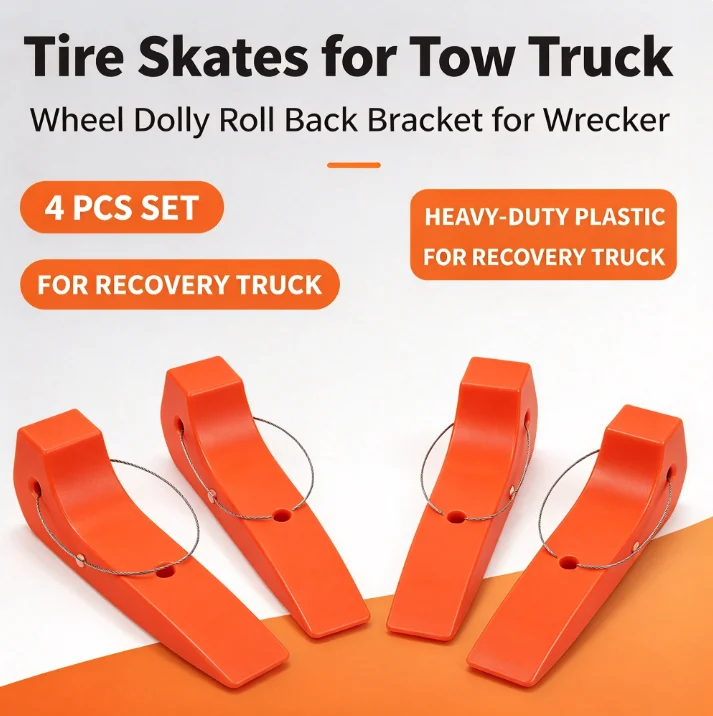 Tire Skates Tow Truck 4PCS Wheel Dolly Rollback Carrier Wrecker Recovery Vehicle Flatbed Auto Hauler Transport Mover Tool Set