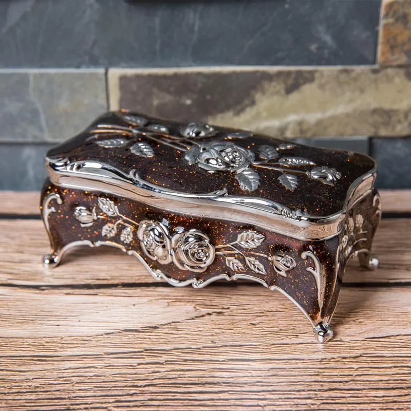 2025 Vintage Enameled Rectangular Collectible Jewelry Trinket Box for Women Rose Flower Storage Box Organizer Keepsake Gift Case