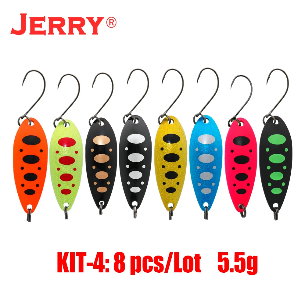 Jerry Scorpio 3g 4.5g Metal Fishing Spoon Kit Lake Trout Pike Lure UV Colors Spinner Bait Glitter Baubles Freshwater