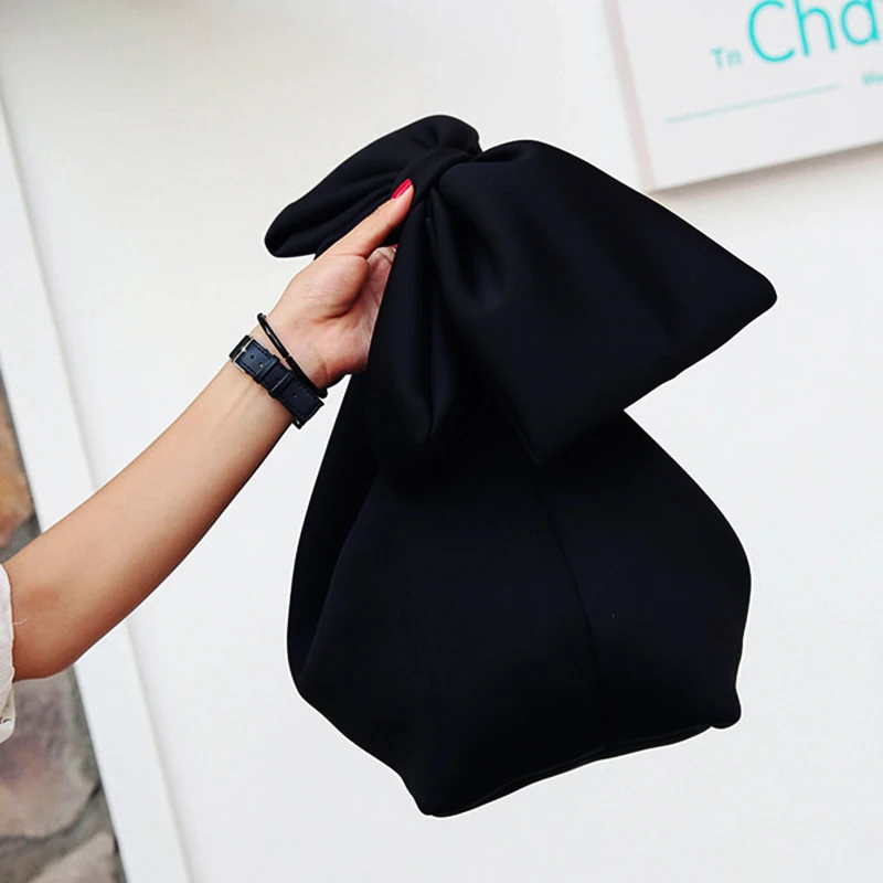 Women Handbags Bowknot Clutches Bag Ladies Evening Party Clutches Handbag Shoulder Bag(Black)