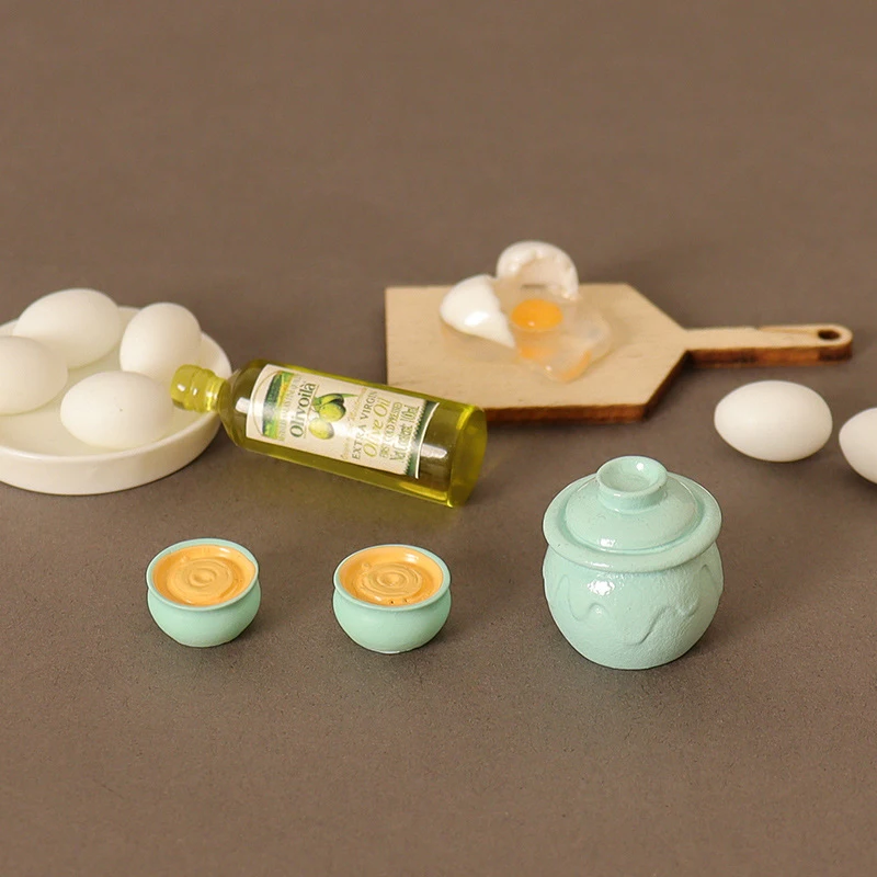 Mini Kitchen Food Toy Set, Dollhouse, Ovo, Frasco de Azeite, Tábua de Cortar, Bonecas Modelo, House Decor Acessórios, 1:12