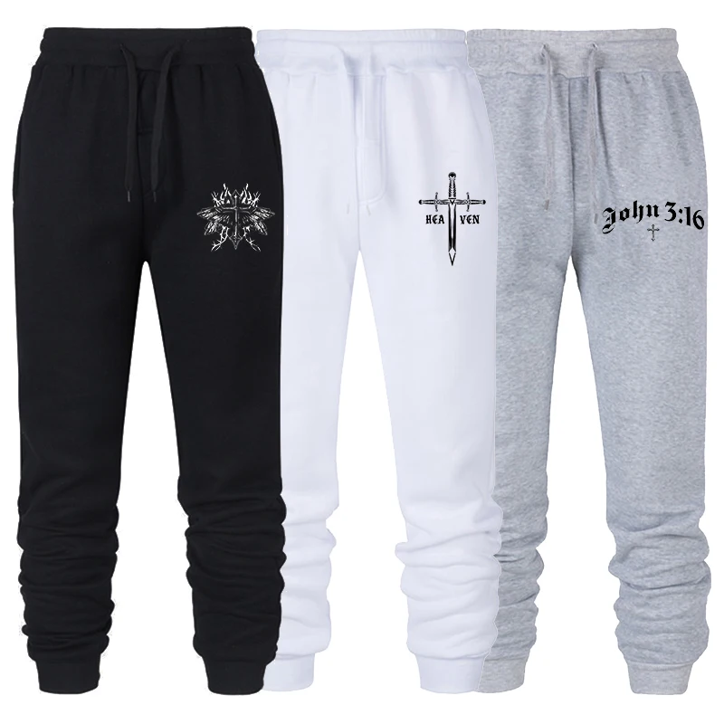 Cross Print Sweatpants for Men Christian Athletic Workout Running Joggers Trackpants Casual Comfy Cotton Blend Pants Trousers