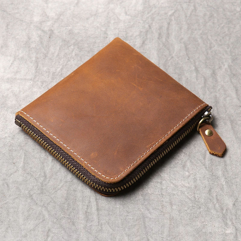 

LEATHFOCUS Men's wallet Square wallet Crazy horse leather wallet Sandwich leather wallet