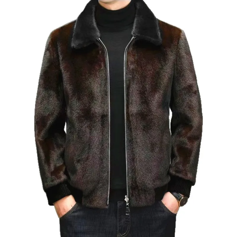 

New Fashion Men Fur Integrated Jackets Man Fur Collar Fleece Warm Fluffy Leather Coats Male Slim Casual Winter Jackets Size 5XL