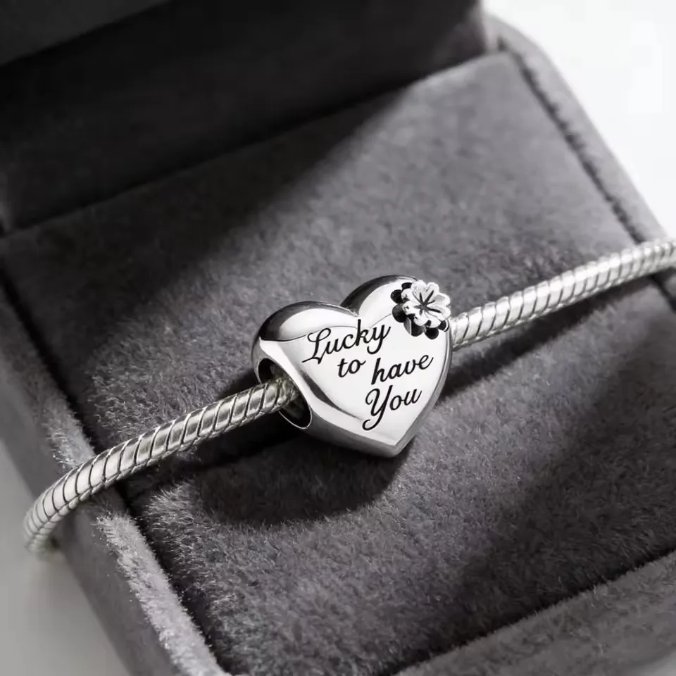 New 925Silver Heart Shaped Hollow Engraved Zircon Talisman Charm Bead Fit for Original Serpentine Bracelet DIY Exquisite Jewelry