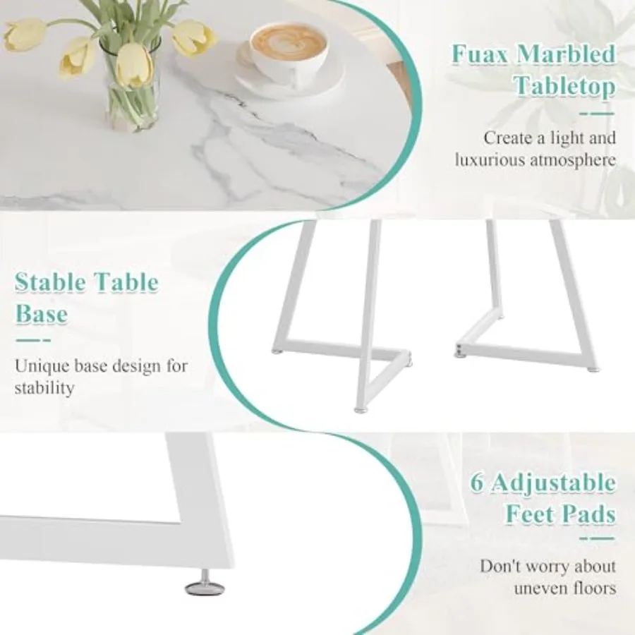 VECELO Round Dining Room Table with Wood Grain Tabletop and Steel Frame for Kitchen Living Room Office Conference 2 to 4 Person