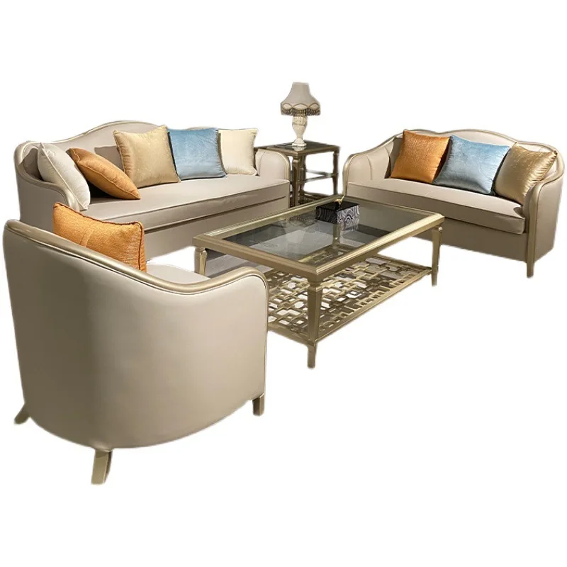 

French light luxury American fabric sofa modern simple three-person solid wood sofa living room leather