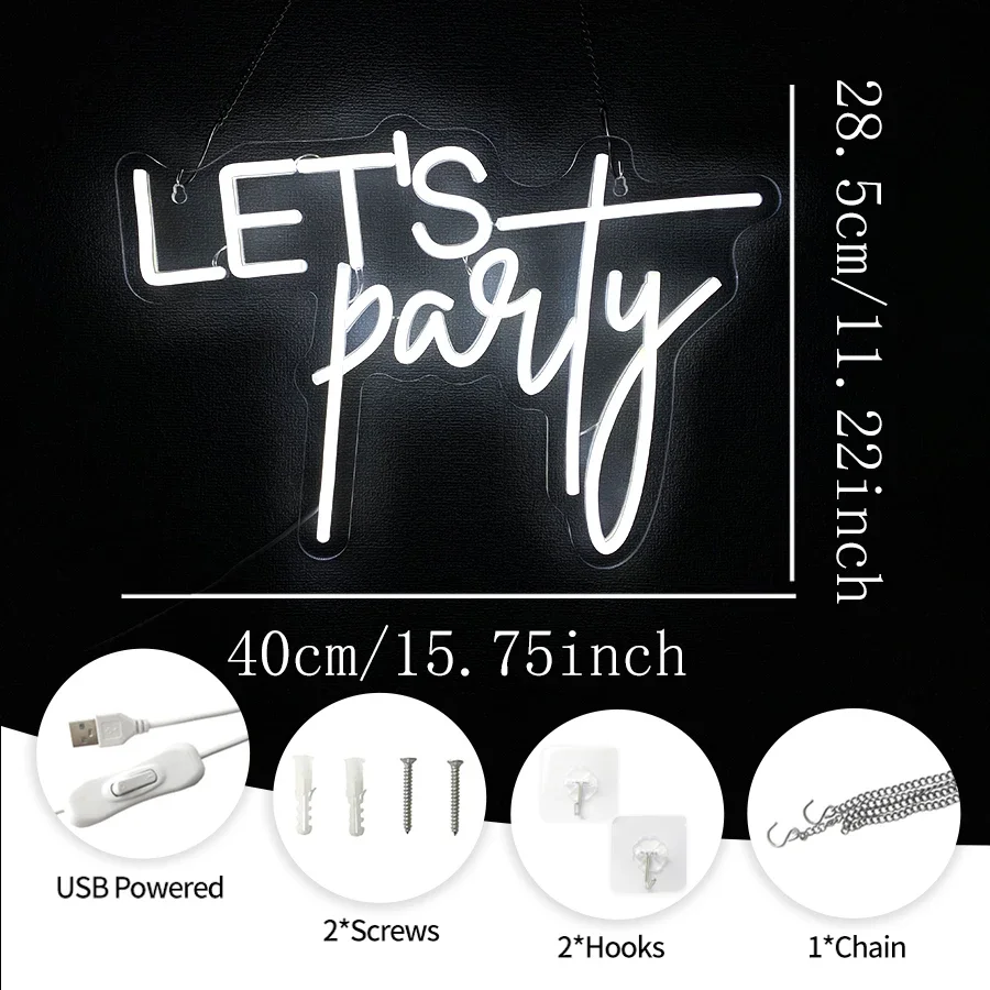 Neon Lights Sign for Wall Decor,LED Neon 'Lets Party' Sign for Bachelorette,Engagement,Birthday,Wedding&New Year Eve Party Decor