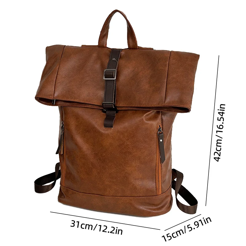 Rolled Top Laptop Backpack Anti-theft PU Travel Bag Outdoor Hiking Shopping Swimming Bags Business Rucksack Student Schoolbag