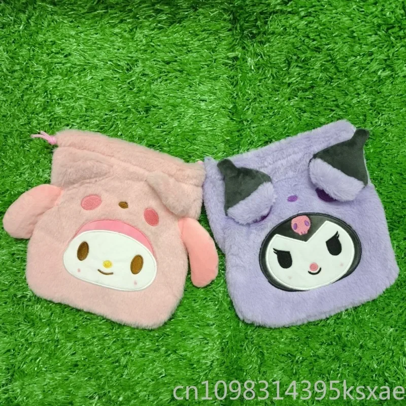  Plush Embroidered Coin Purse Drawstring Bag for Women Girl Hello Kitty Melody Portable Wallet Kawaii Creative Bag