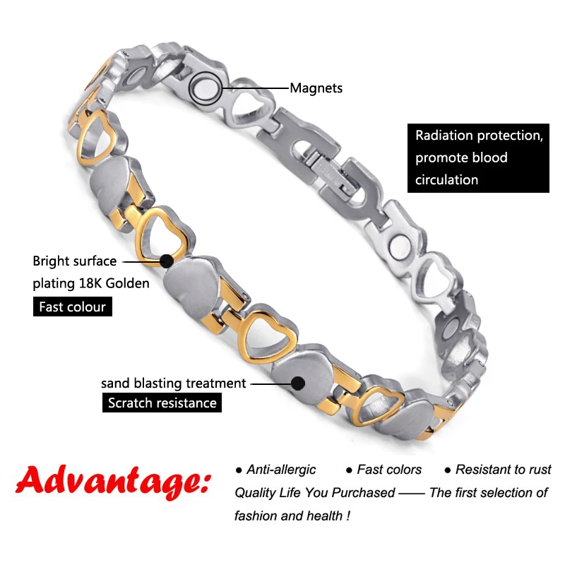 

Rainso Full Magnetic Titanium Bracelet For Women Magnet Energy Bio Health Care Fashion Jewerly Bangles Lovers Hand Chain Gifts