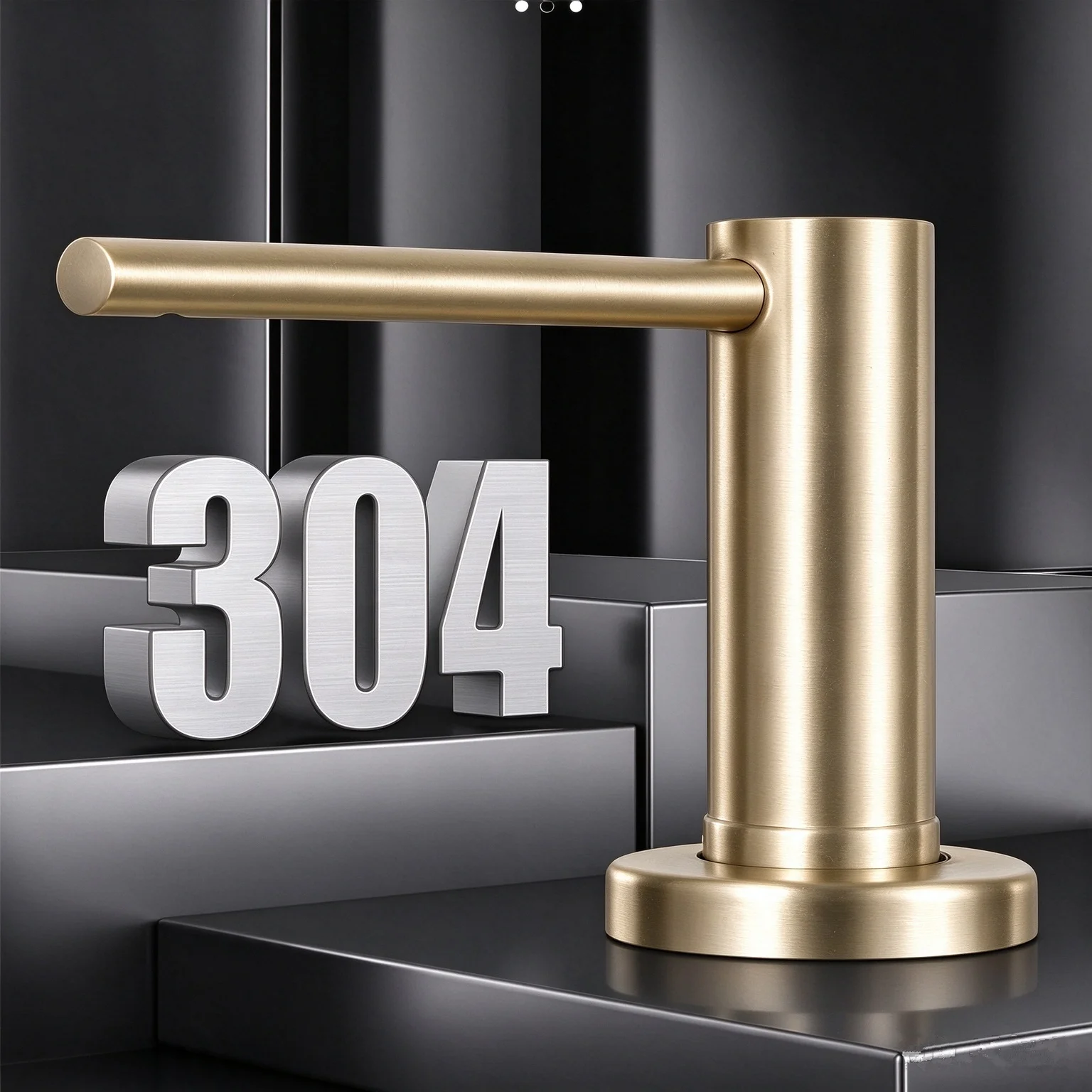 Golden Stainless Steel Soap Dispenser for Dish Washing Kitchen Sink Solid 304 Detergent Dispenser with Bottle /Tube Black Silver