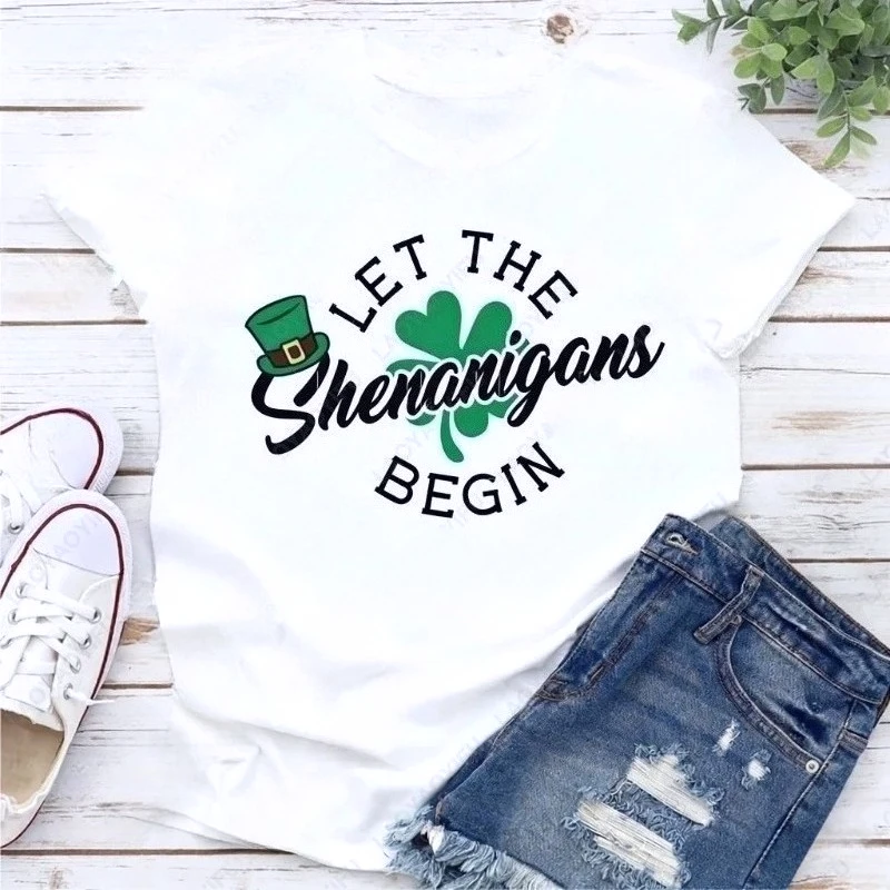 St Patricks Day Shenanigans  Tshirts Funny Shamrock Minimalist  Printed Tops Summer Funny Women Clothes