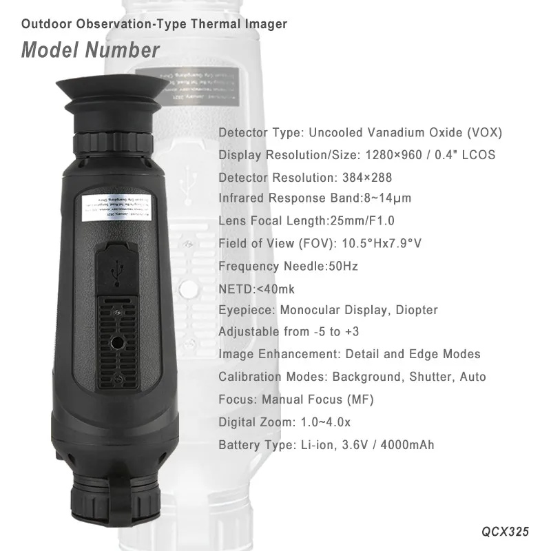 QCNV QCx325 Long-Range Infrared Thermal Imaging Monocular 384*288 Resolution 50Hz with Lasr Indicator Hotspot Tracking