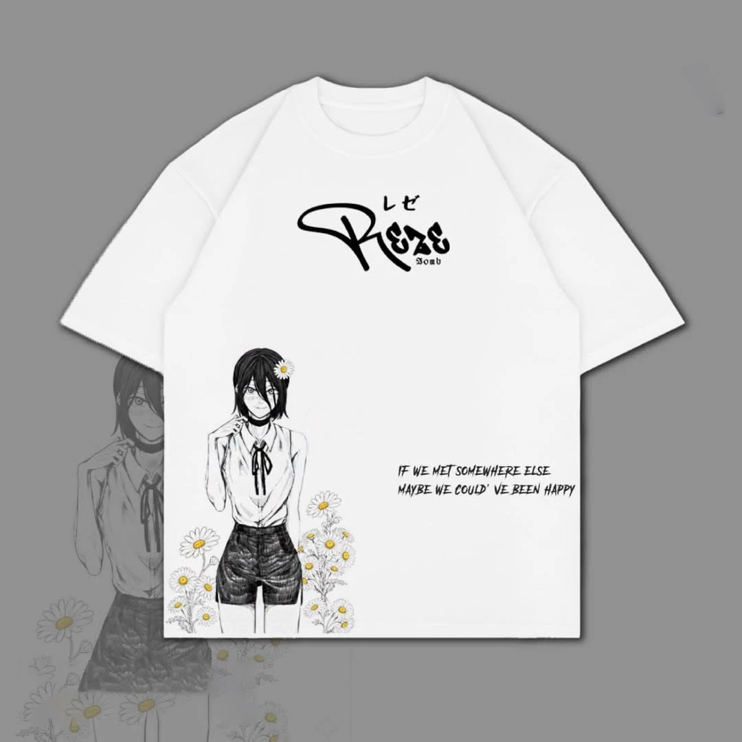 Hot Anime Movie Reze Arc Chainsaw Man T-shirt Women Men Oversize Y2k Short Sleeve High Quality Cotton Loose Female Male Clothing