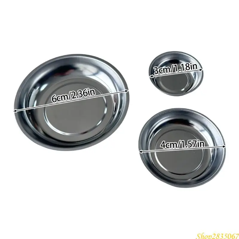 3PCS磁気トレイステンレス鋼磁気ボウルラウンドマグネティックパーツトレイ831F