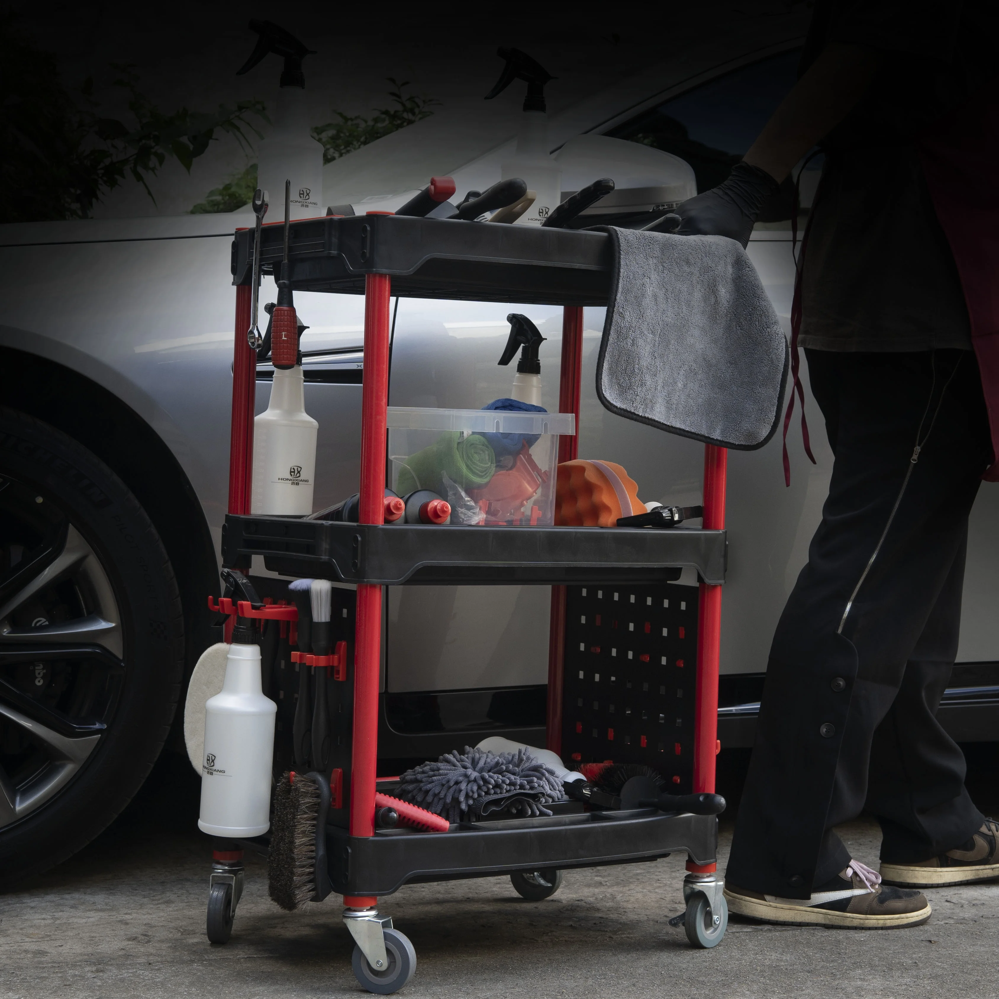 

Best Sale Auto Repair Tool Cart 3 Shelf Tool Cart Car Detailing Trolley Detailing Cart