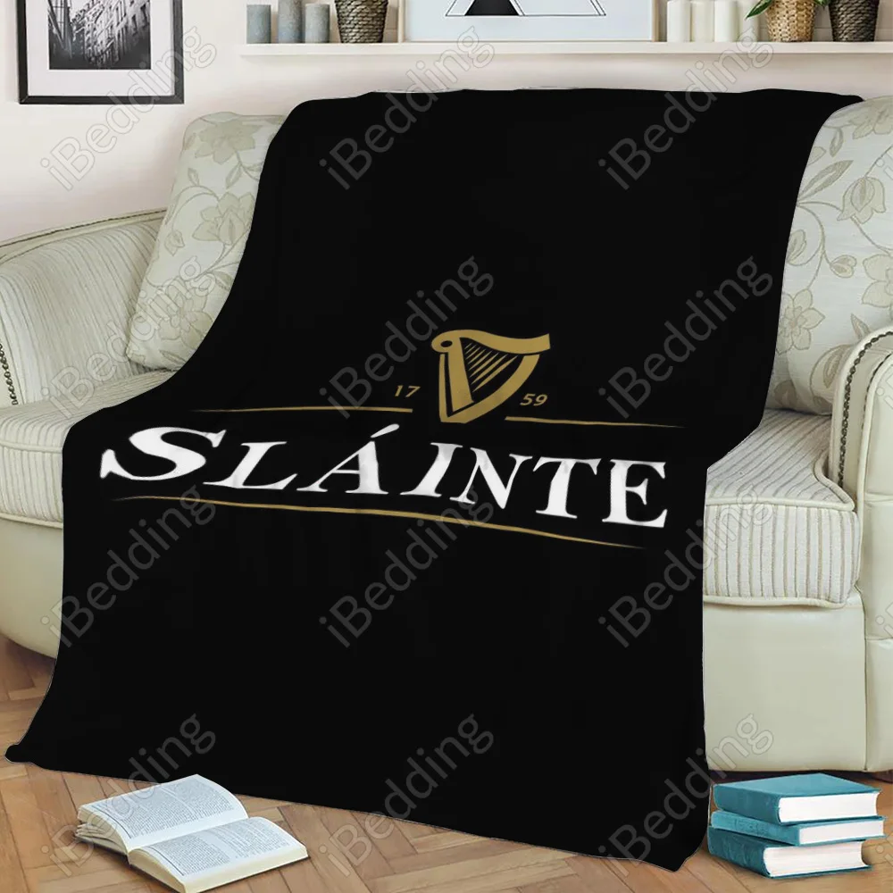 Slainte Guinness Custom Flannel Throw Blanket Personalized Blankets for Sofa Gift Customized DIY Dropshipping Print on Demand