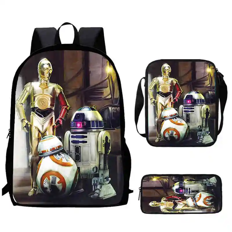 Mochila escolar S-Star-Wars dos desenhos animados com sacos de ombro, lápis para jardim de infância, melhor presente para meninos e meninas