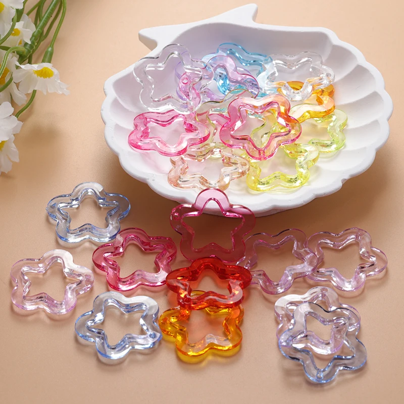 20/50/100pcs 30mm Acrylic Transparent Hollow Star Loose Beads DIY Jewelry Pendant Keychain Windbell Handmade Fashion Accessories