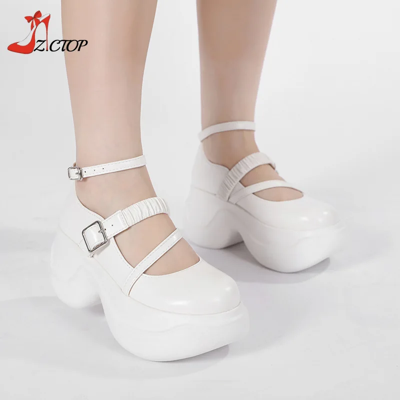 

White Platform Shoes Women Mary Jane Shoes Chunky High Heels Comfortable Trendy Thick Soled Ladies Shoes Cute Lolita