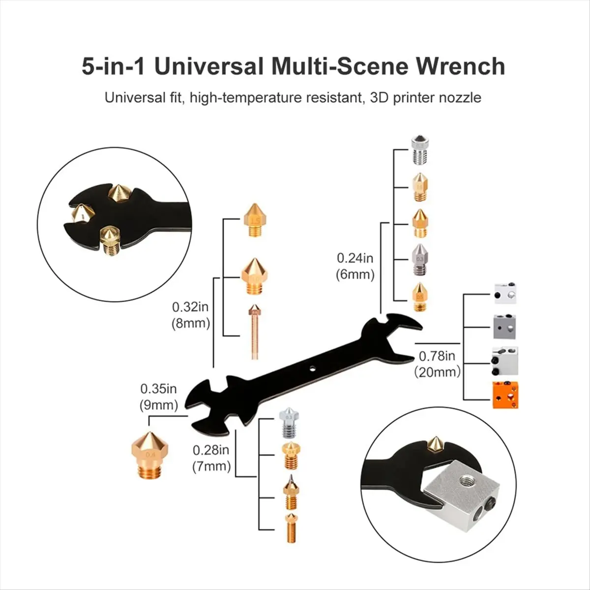 (B63C) 27 PCS 3D Printer Nozzle Cleaning Kit MK8 Brass Nozzles 5-in-1 Wrench Tweezers and Brushes 3D Printing Maintenance Tools