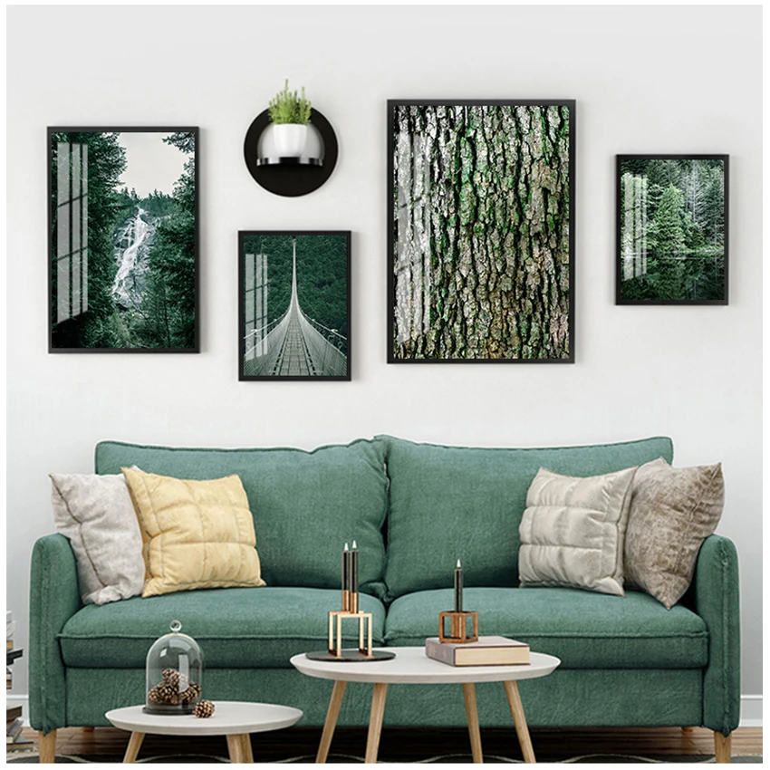 

Forest Waterfall Bridge Landscape Poster Wall Art Print Painting Nordic Home Decoation Picture Nature Scenery Canvas Cuadros