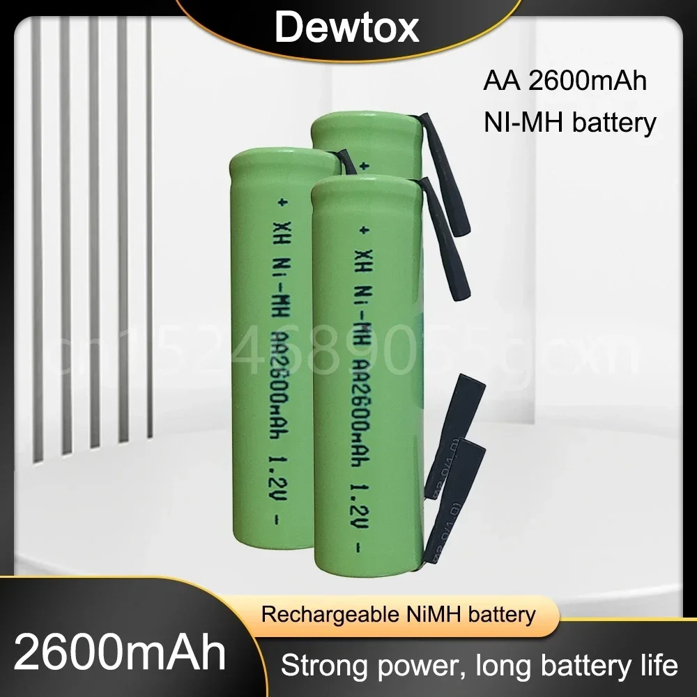 New 1.2V AA Rechargeable Battery 2600mah NI-MH Cell Green Shell with Welding Tabs for Philips Electric Shaver Razor Toothbrush