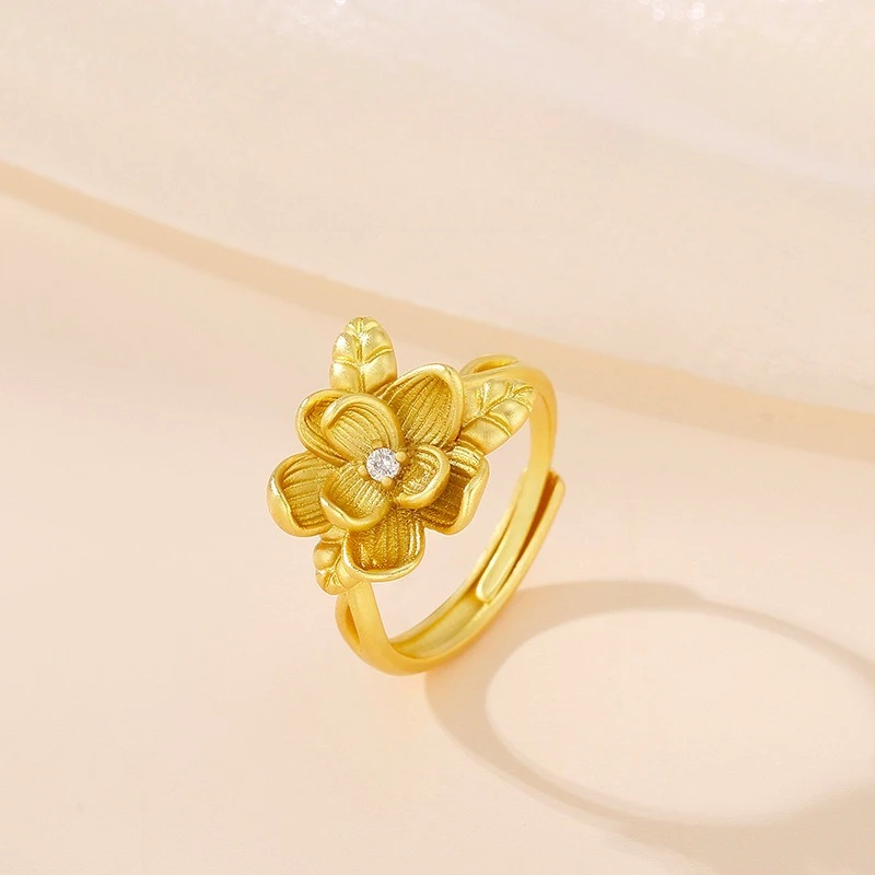 HX Floral Engagement Ring for Women Minimalist Flower Jewelry Elegant Wedding Gift for Bride