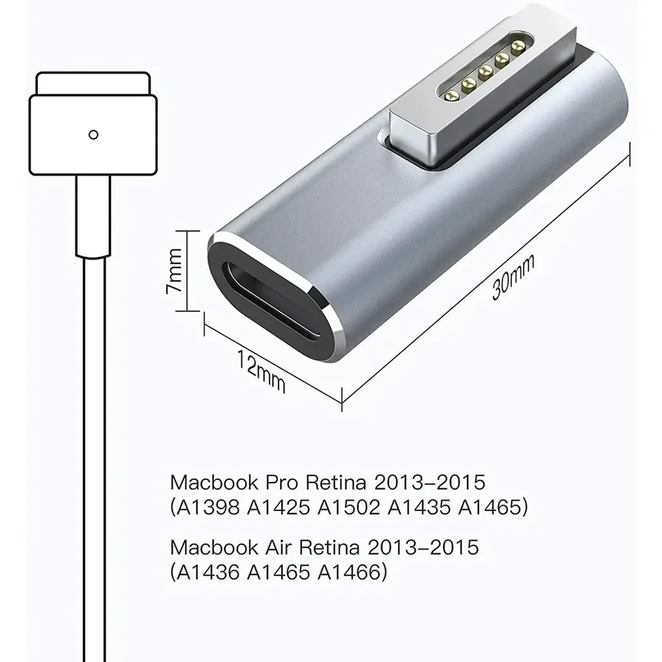 Konverter pengisi daya USB C GaN PD 100W, catu daya adaptor pengisian cepat ujung T magnetik tipe-c wanita ke magnetis 2 t-tip