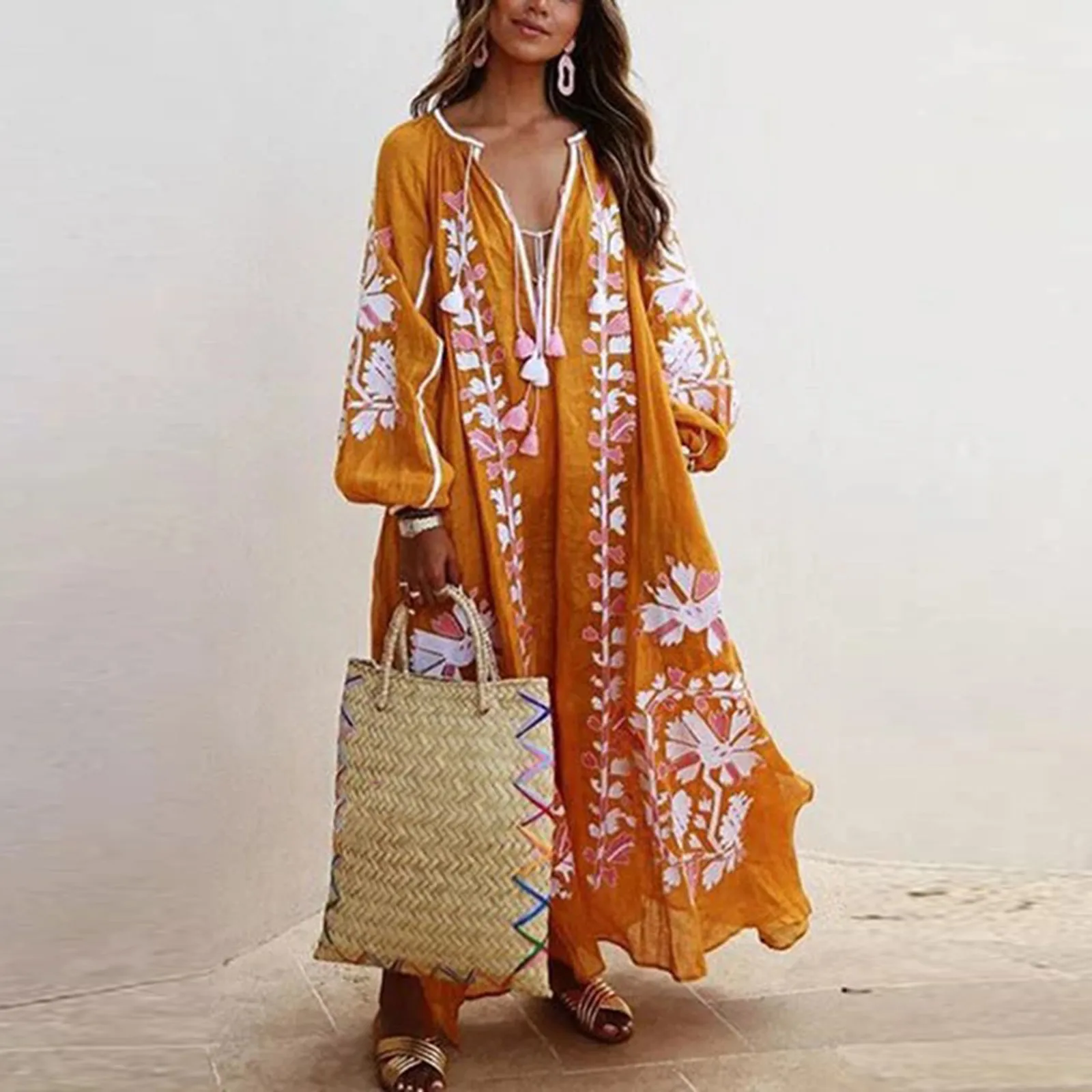 Oversized Vintage Print Jurken Voor Vrouwen 2024 Zomer Casual Losse Lange Jurk Femme Boho Robe Vestidos Vakantie Strandkleding