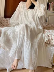 Large Size Women Spring Autumn Vintage Mesh Nightgowns Long Sleeve Lace Nightdress Victorian Night Dress Princess Sleepwear