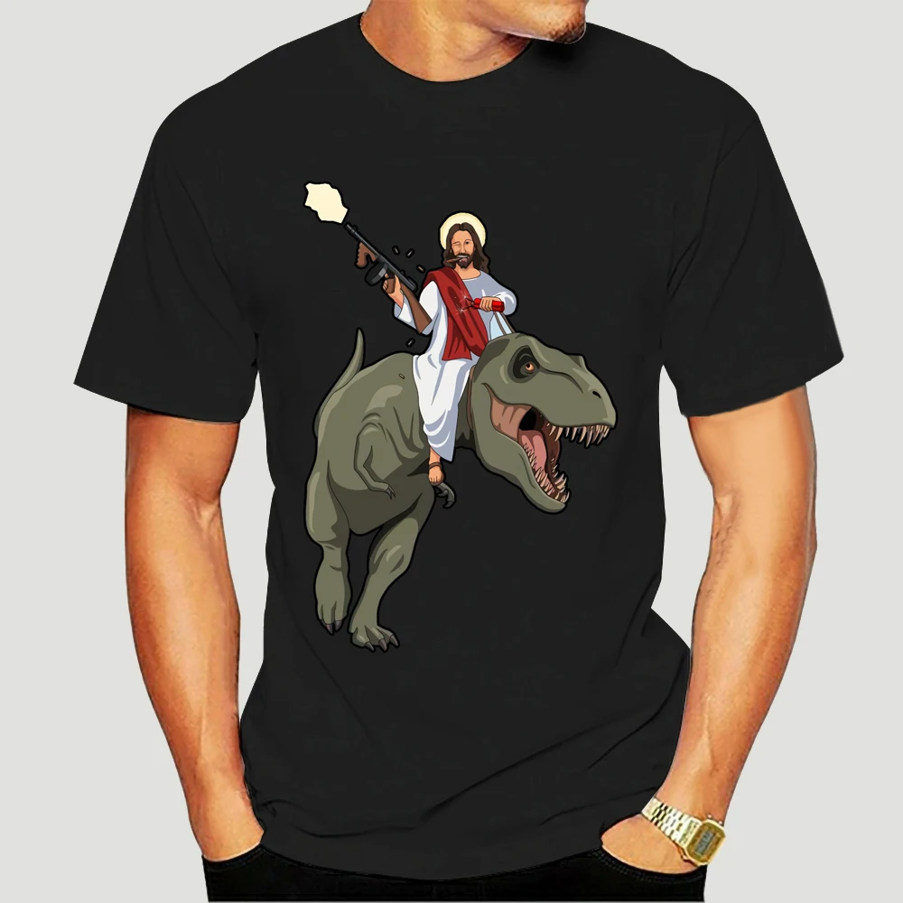 

Jesus On A T-Rex Funny T-Shirt Men WoMen All Sizes 100% cotton funny print tshirt men women shirts 3460X