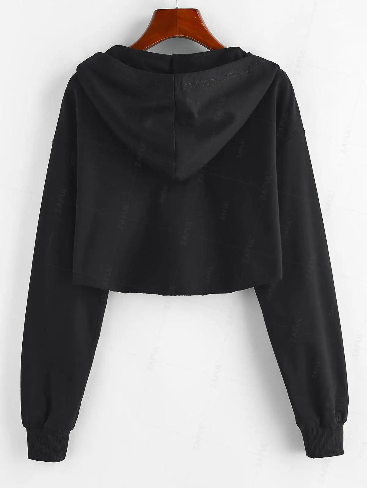 ZAFUL Raw Hem Zip Up Cropped Hoodie