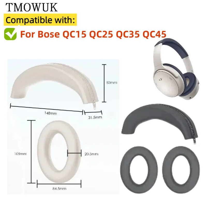 

For Bose QC15 QC25 QC35 QC45 Earpads Headphone Silicone ear cap cover headband zipper protective cover