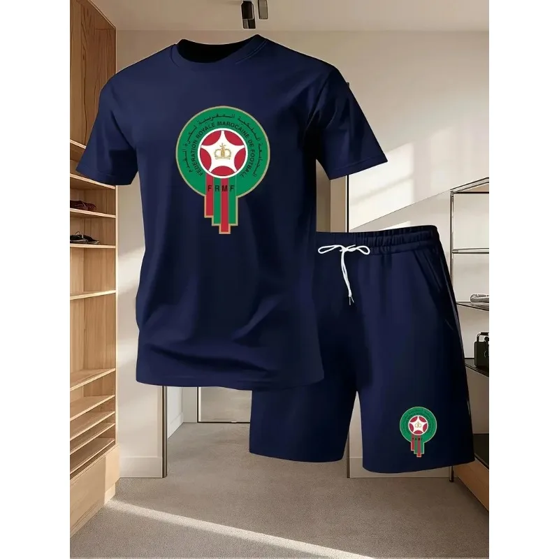 2025 New Fashionable Trendy Men's Casual Sports Set Printed T-shirt Shorts Breathable Summer Outdoor Clothing